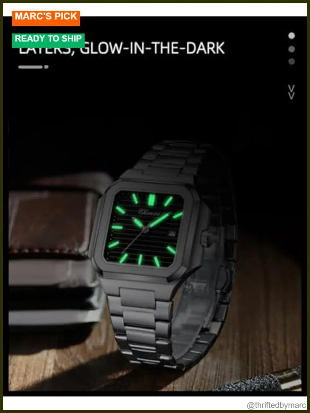 Classic Square Stainless Steel Analog Quartz Dress Watch with Luminous Hands